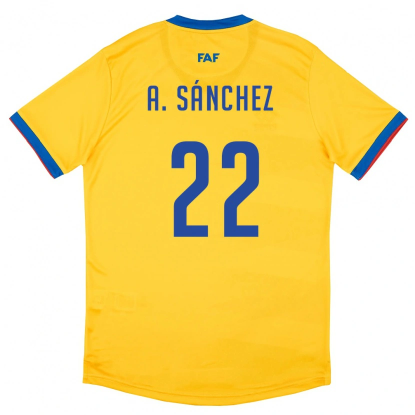 Danxen Niño Camiseta Andorra Aaron Sánchez #22 Amarillo Azul Rojo 2ª Equipación 26-28 La Camisa México