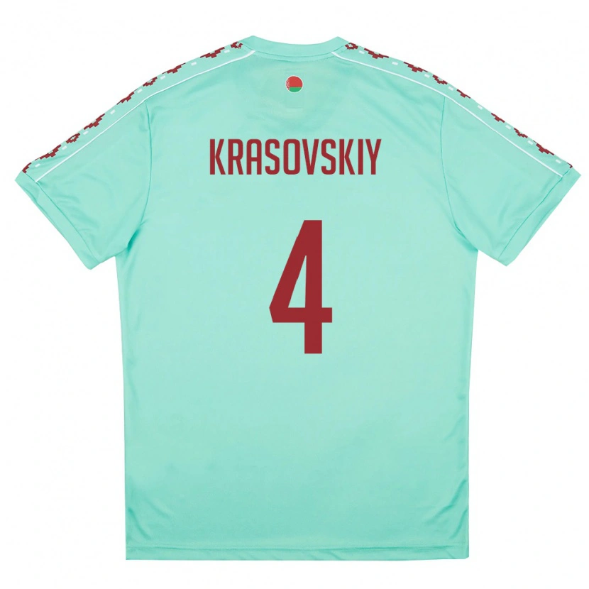 Danxen Niño Camiseta Bielorrusia Vladislav Krasovskiy #4 Verde Claro Borgoña 2ª Equipación 26-28 La Camisa México