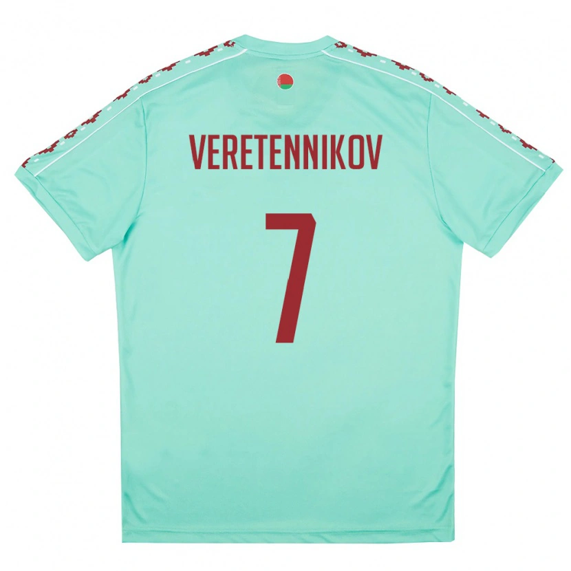 Danxen Niño Camiseta Bielorrusia Aleksandr Veretennikov #7 Verde Claro Borgoña 2ª Equipación 26-28 La Camisa México