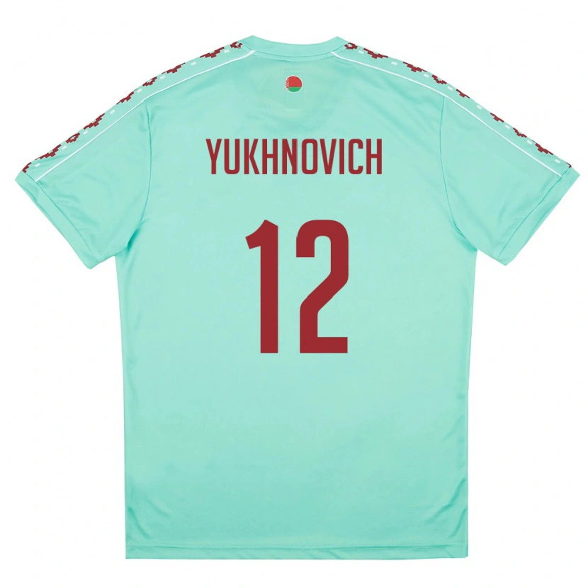 Danxen Niño Camiseta Bielorrusia Ilya Yukhnovich #12 Verde Claro Borgoña 2ª Equipación 26-28 La Camisa México