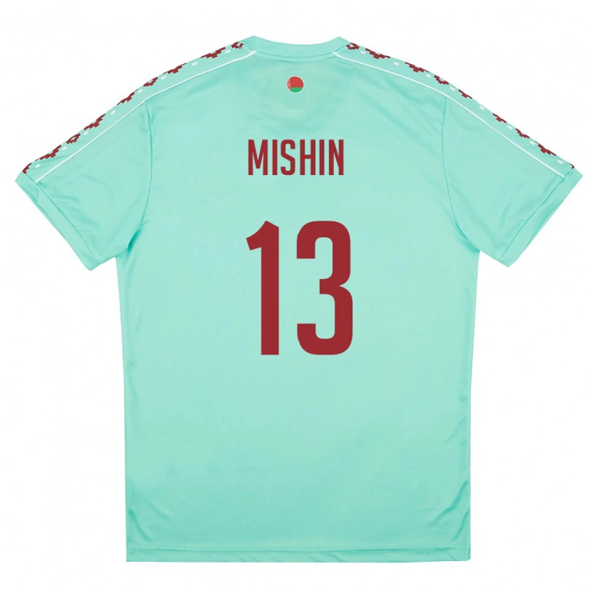 Danxen Niño Camiseta Bielorrusia Gleb Mishin #13 Verde Claro Borgoña 2ª Equipación 26-28 La Camisa México