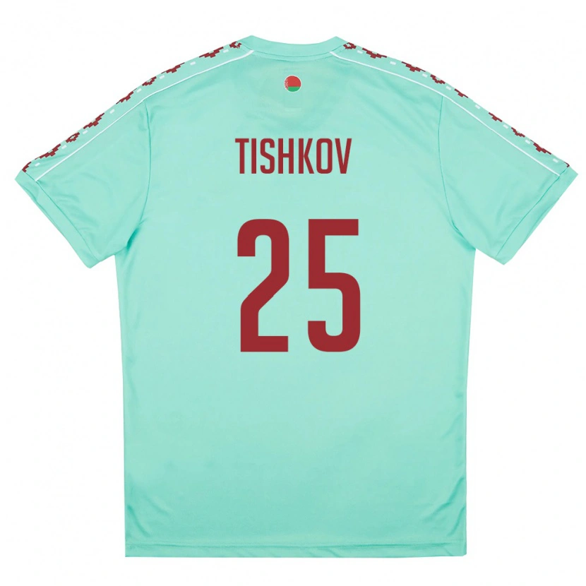 Danxen Niño Camiseta Bielorrusia Nikita Tishkov #25 Verde Claro Borgoña 2ª Equipación 26-28 La Camisa México