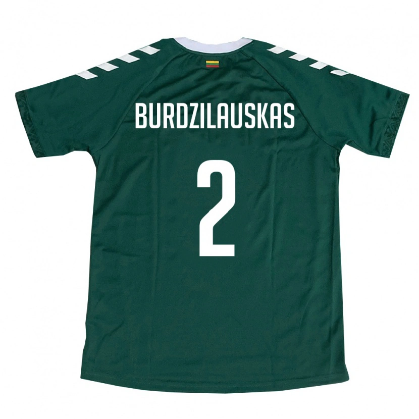 Danxen Niño Camiseta Lituania Tautvydas Burdzilauskas #2 Verde Oscuro Blanco 2ª Equipación 26-28 La Camisa México
