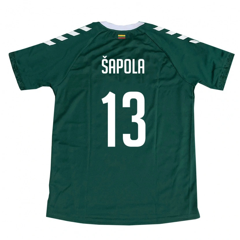 Danxen Niño Camiseta Lituania Motiejus Šapola #13 Verde Oscuro Blanco 2ª Equipación 26-28 La Camisa México