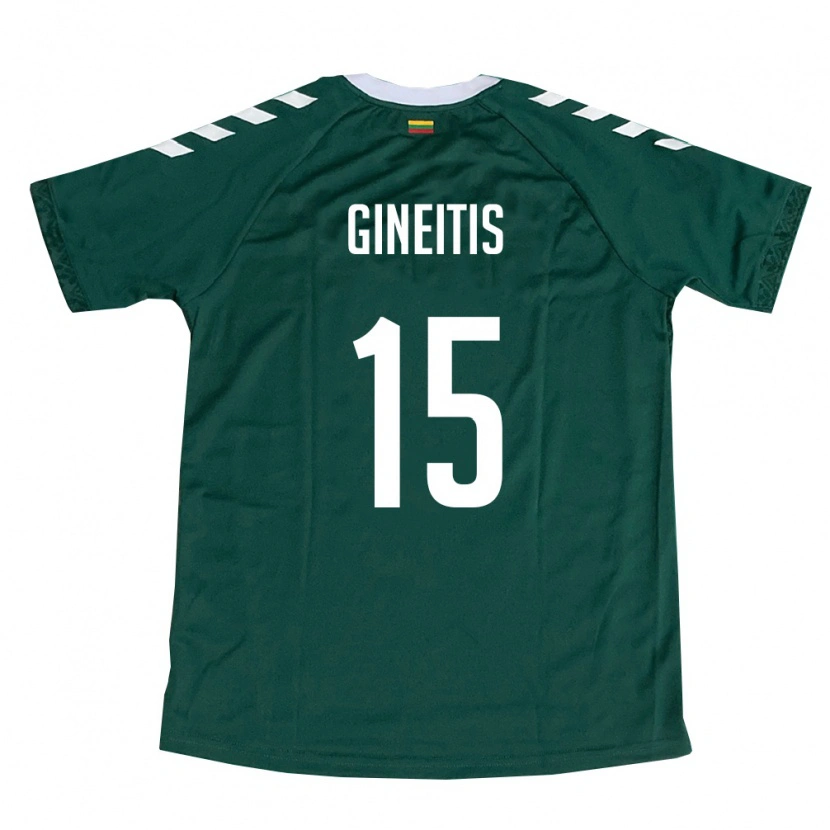 Danxen Niño Camiseta Lituania Gvidas Gineitis #15 Verde Oscuro Blanco 2ª Equipación 26-28 La Camisa México