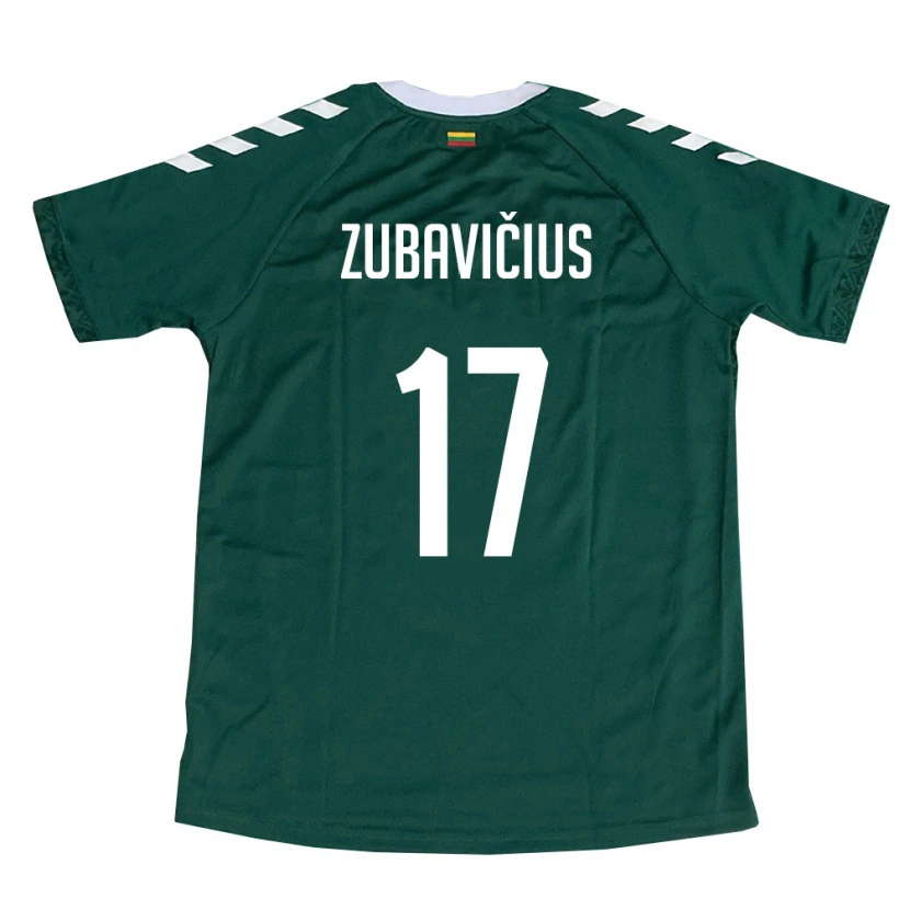 Danxen Niño Camiseta Lituania Dominykas Zubavičius #17 Verde Oscuro Blanco 2ª Equipación 26-28 La Camisa México