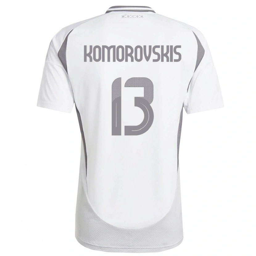 Danxen Niño Camiseta Letonia Emils Komorovskis #13 Blanco Gris Oscuro 2ª Equipación 26-28 La Camisa México