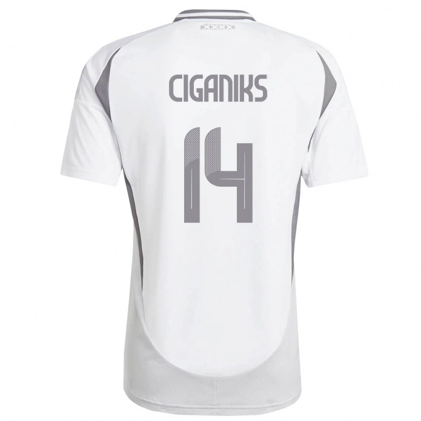Danxen Niño Camiseta Letonia Andrejs Ciganiks #14 Blanco Gris Oscuro 2ª Equipación 26-28 La Camisa México