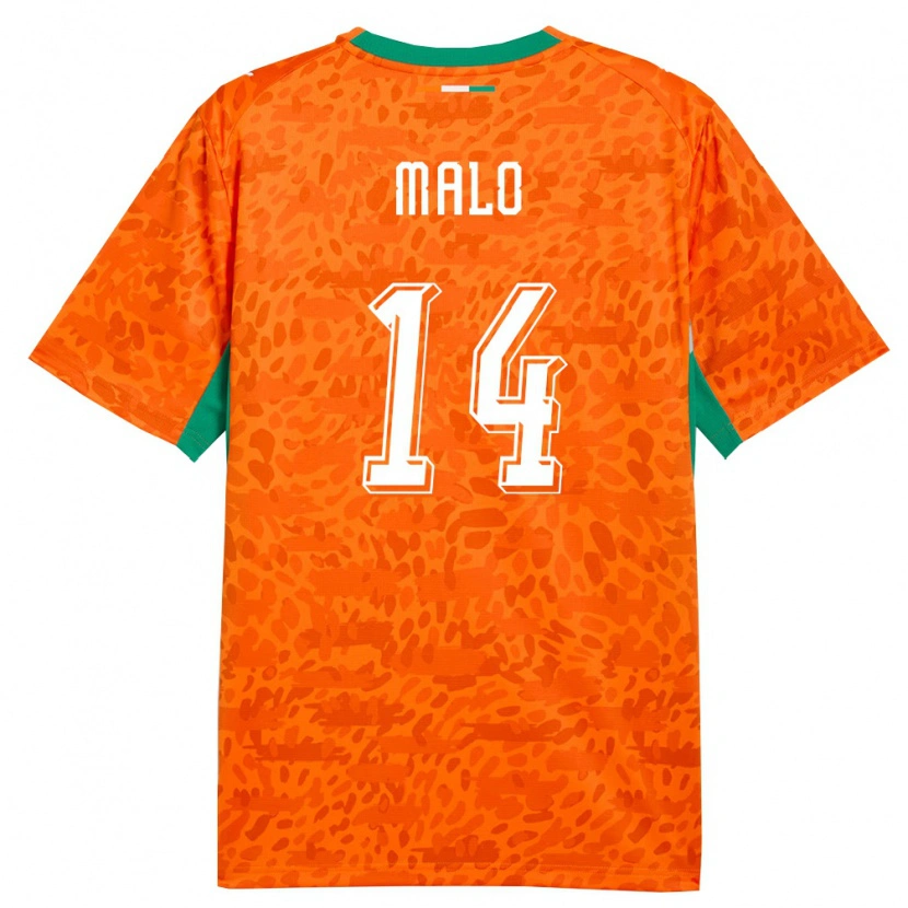 Danxen Hombre Camiseta Costa De Marfil Cheick Malo #14 Naranja Verde Blanco 1ª Equipación 26-28 La Camisa México