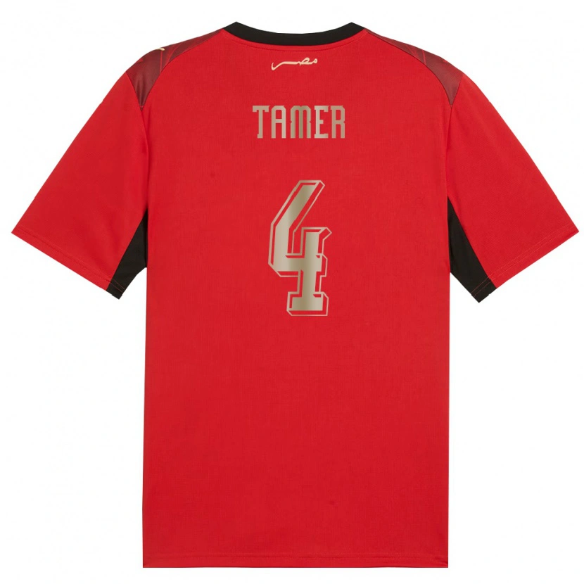 Danxen Hombre Camiseta Egipto Yassin Tamer #4 Rojo Negro Oro 1ª Equipación 26-28 La Camisa México