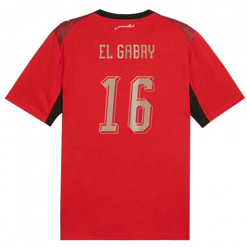 Danxen Hombre Camiseta Egipto Ali El Gabry #16 Rojo Negro Oro 1ª Equipación 26-28 La Camisa México