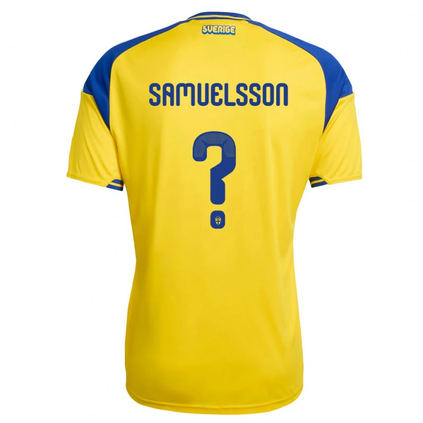 Danxen Hombre Camiseta Suecia Olle Samuelsson #0 Amarillo Azul Blanco 1ª Equipación 26-28 La Camisa México