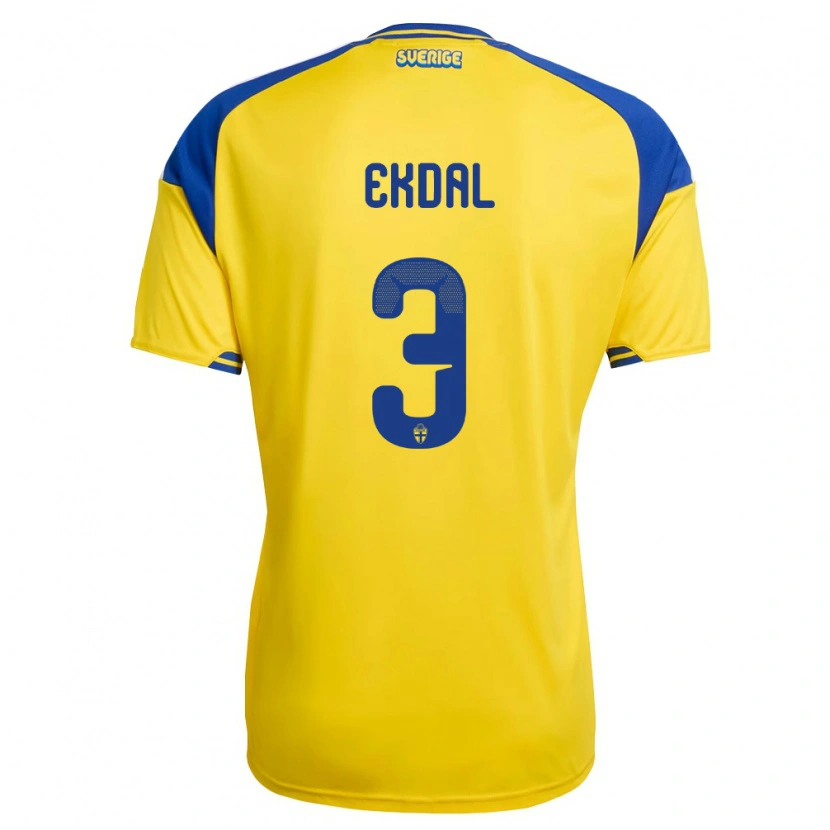 Danxen Hombre Camiseta Suecia Hjalmar Ekdal #3 Amarillo Azul Blanco 1ª Equipación 26-28 La Camisa México