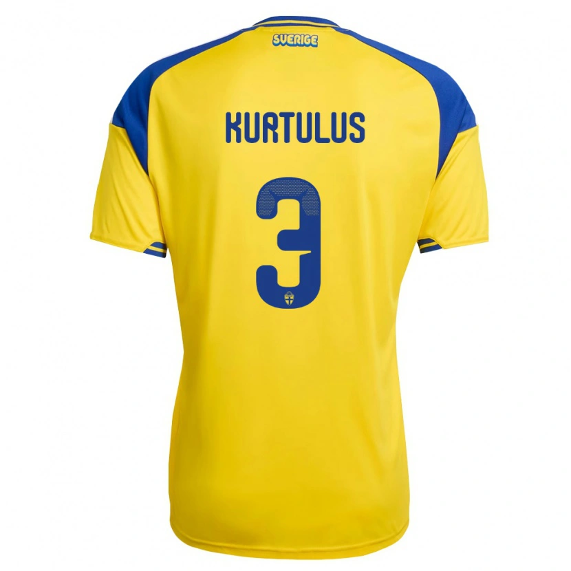 Danxen Hombre Camiseta Suecia Bleon Kurtulus #3 Amarillo Azul Blanco 1ª Equipación 26-28 La Camisa México