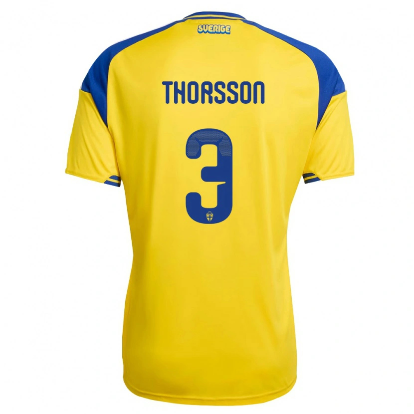 Danxen Hombre Camiseta Suecia Hampus Thorsson #3 Amarillo Azul Blanco 1ª Equipación 26-28 La Camisa México