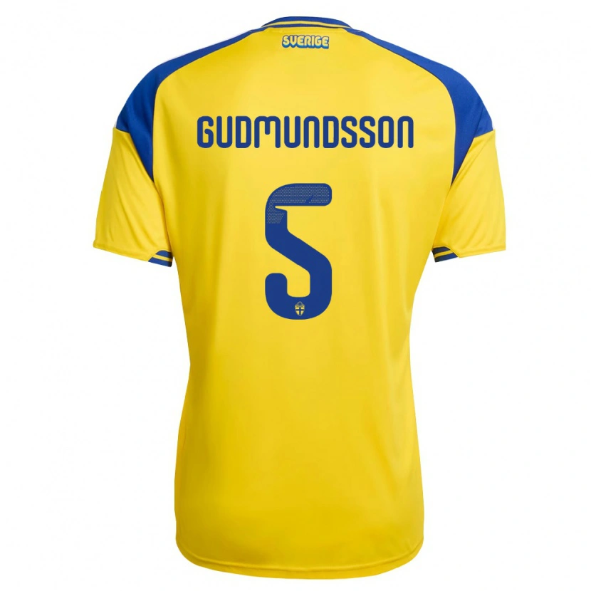 Danxen Hombre Camiseta Suecia Gabriel Gudmundsson #5 Amarillo Azul Blanco 1ª Equipación 26-28 La Camisa México