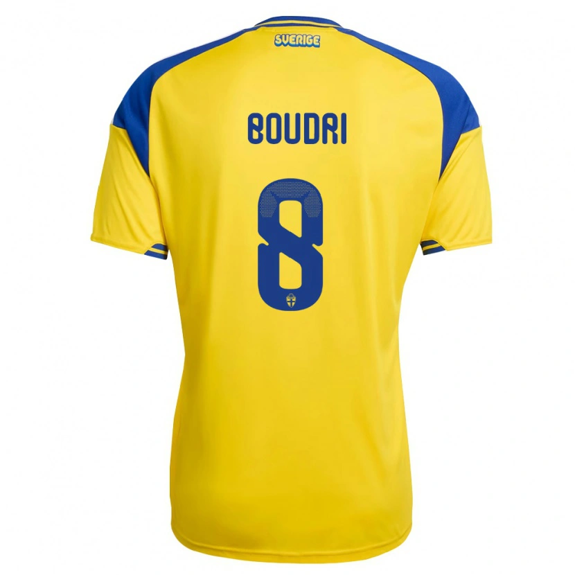 Danxen Hombre Camiseta Suecia Amin Boudri #8 Amarillo Azul Blanco 1ª Equipación 26-28 La Camisa México