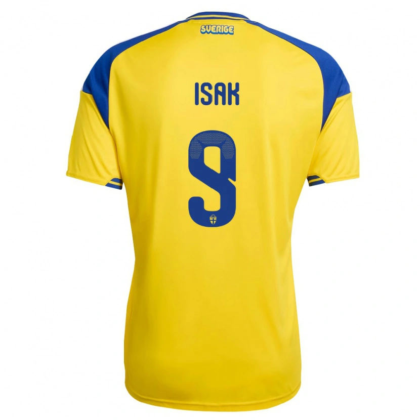 Danxen Hombre Camiseta Suecia Alexander Isak #9 Amarillo Azul Blanco 1ª Equipación 26-28 La Camisa México