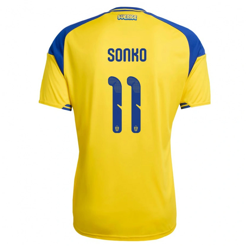 Danxen Hombre Camiseta Suecia Momodou Sonko #11 Amarillo Azul Blanco 1ª Equipación 26-28 La Camisa México