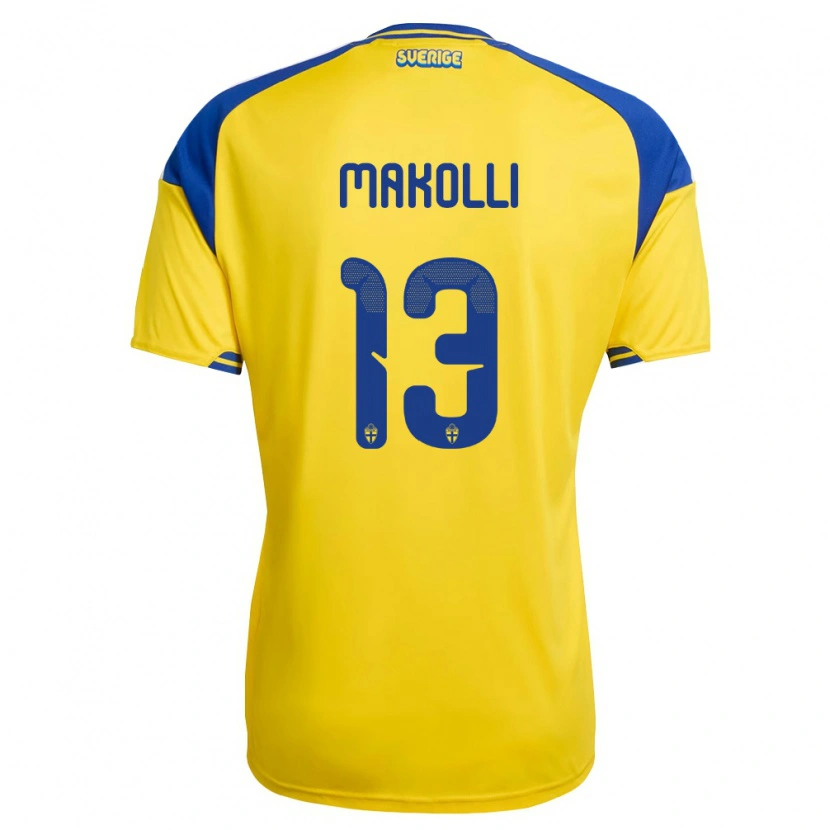 Danxen Hombre Camiseta Suecia Elison Makolli #13 Amarillo Azul Blanco 1ª Equipación 26-28 La Camisa México