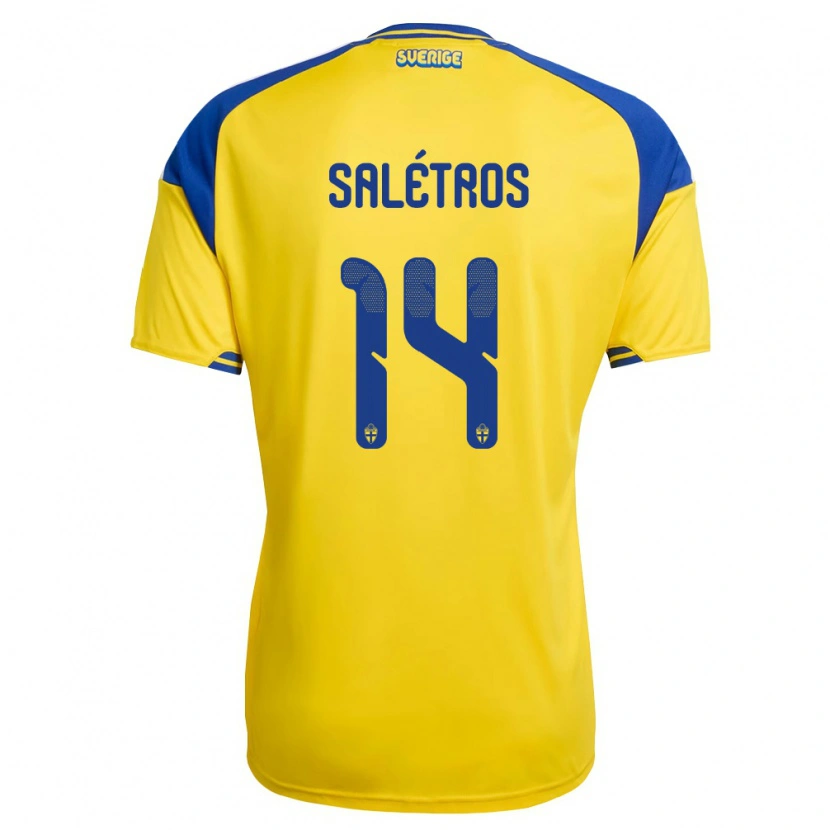 Danxen Hombre Camiseta Suecia Anton Salétros #14 Amarillo Azul Blanco 1ª Equipación 26-28 La Camisa México