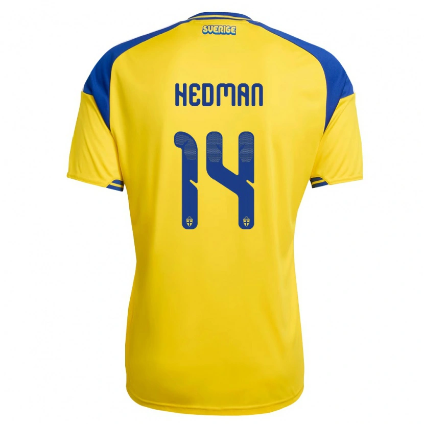 Danxen Hombre Camiseta Suecia Melwin Hedman #14 Amarillo Azul Blanco 1ª Equipación 26-28 La Camisa México