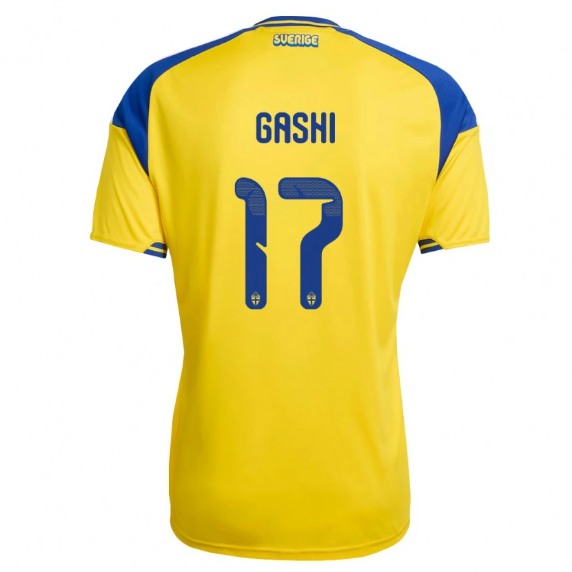 Danxen Hombre Camiseta Suecia Dion Gashi #17 Amarillo Azul Blanco 1ª Equipación 26-28 La Camisa México