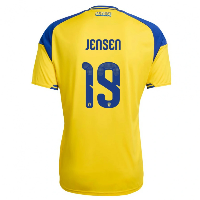 Danxen Hombre Camiseta Suecia Jakob Jensen #19 Amarillo Azul Blanco 1ª Equipación 26-28 La Camisa México