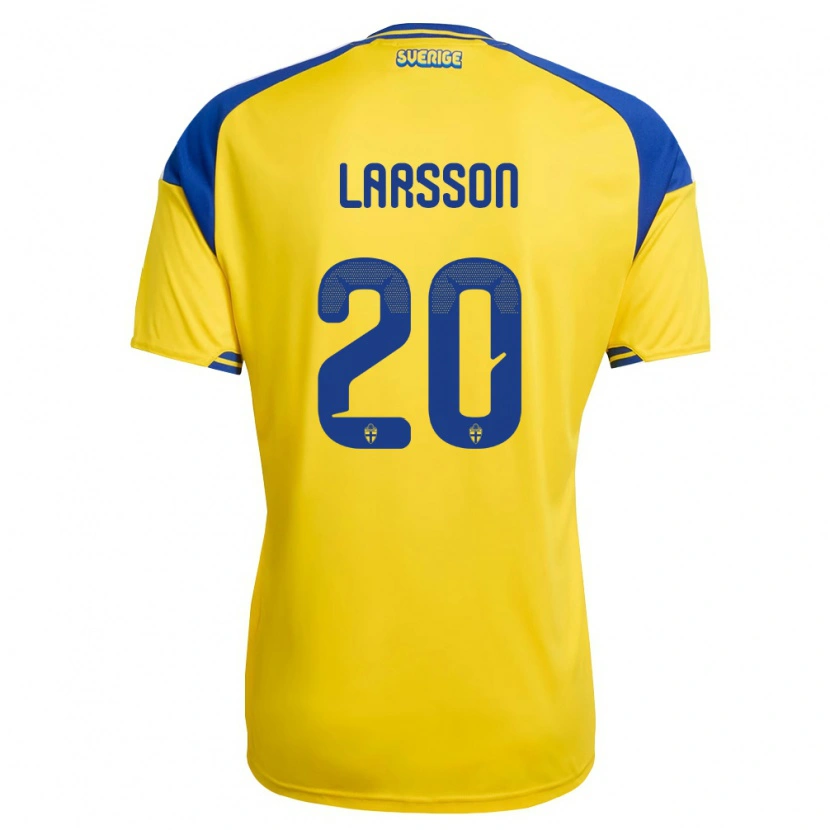 Danxen Hombre Camiseta Suecia Hugo Larsson #20 Amarillo Azul Blanco 1ª Equipación 26-28 La Camisa México