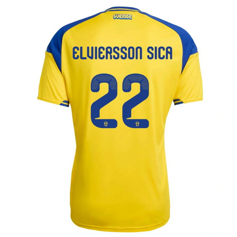 Danxen Hombre Camiseta Suecia Matheo Elviersson Sica #22 Amarillo Azul Blanco 1ª Equipación 26-28 La Camisa México