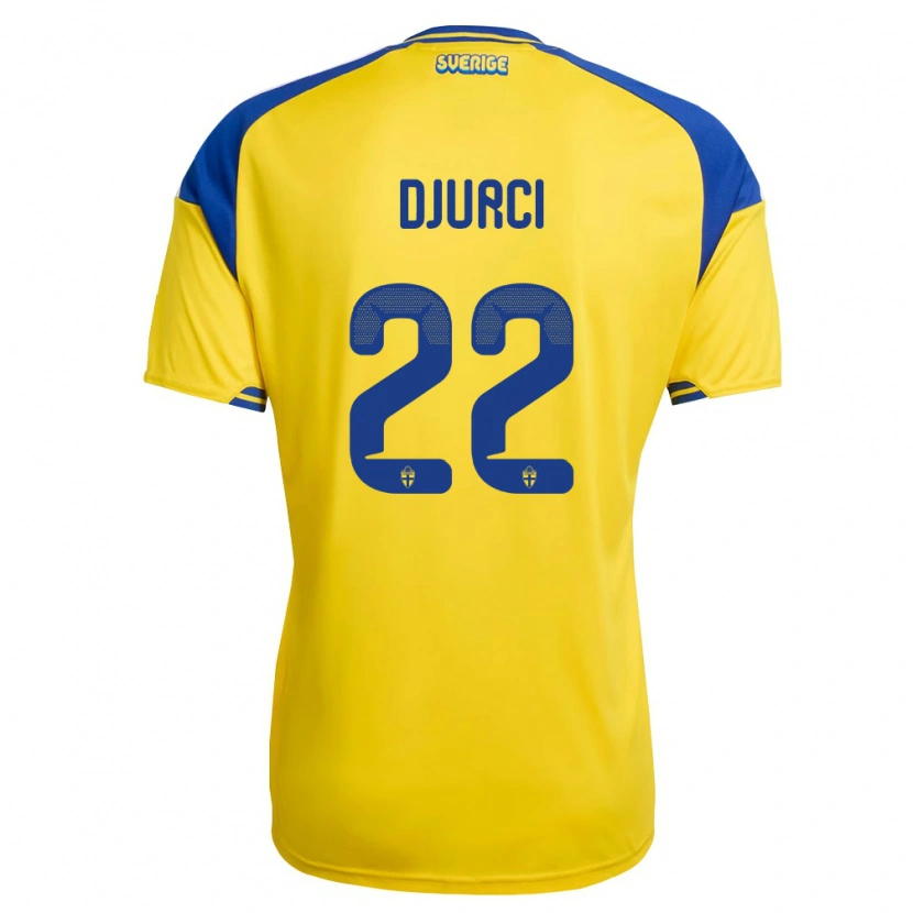 Danxen Hombre Camiseta Suecia Oliver Djurci #22 Amarillo Azul Blanco 1ª Equipación 26-28 La Camisa México