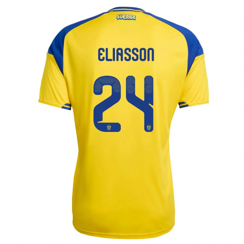 Danxen Hombre Camiseta Suecia Niclas Eliasson #24 Amarillo Azul Blanco 1ª Equipación 26-28 La Camisa México