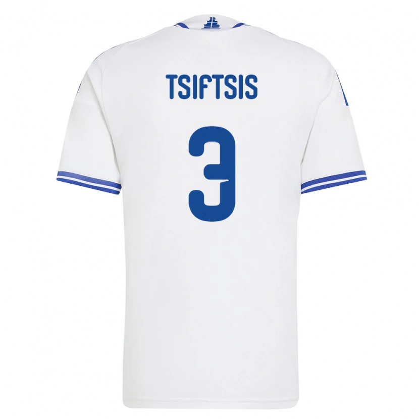 Danxen Hombre Camiseta Grecia Theodoros Tsiftsis #3 Blanco Azul 1ª Equipación 26-28 La Camisa México