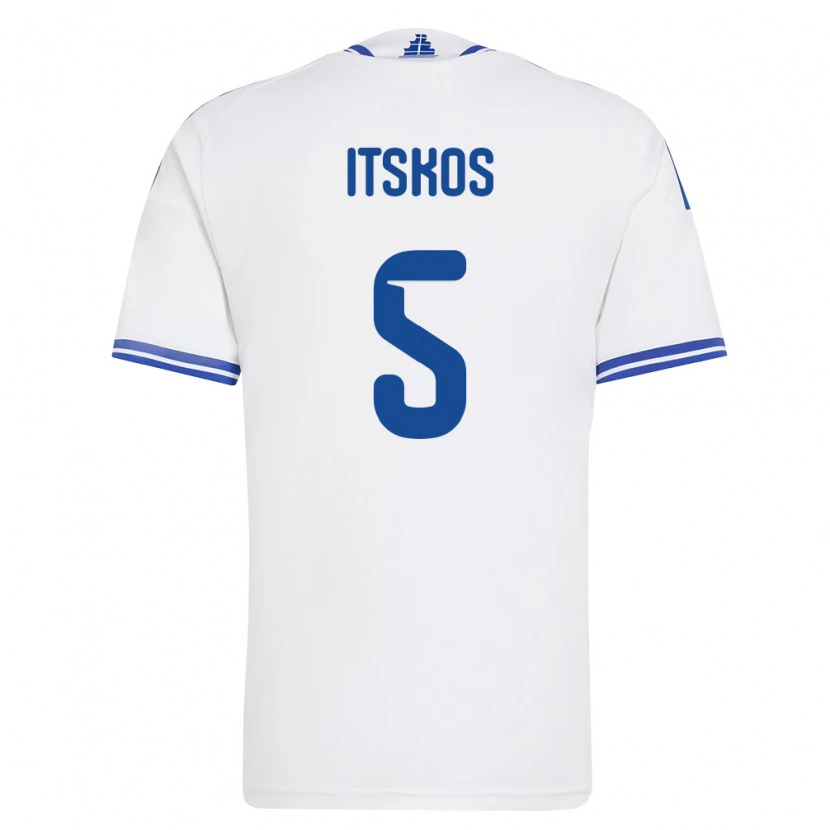 Danxen Hombre Camiseta Grecia Georgios Itskos #5 Blanco Azul 1ª Equipación 26-28 La Camisa México