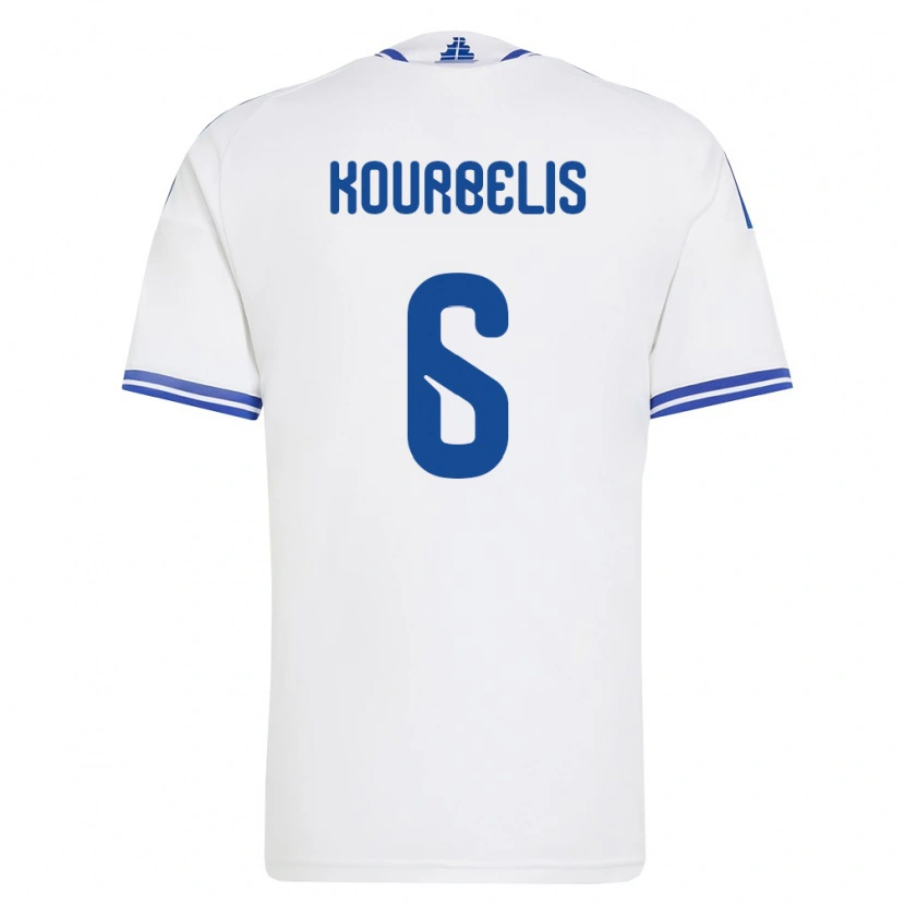 Danxen Hombre Camiseta Grecia Dimitrios Kourbelis #6 Blanco Azul 1ª Equipación 26-28 La Camisa México