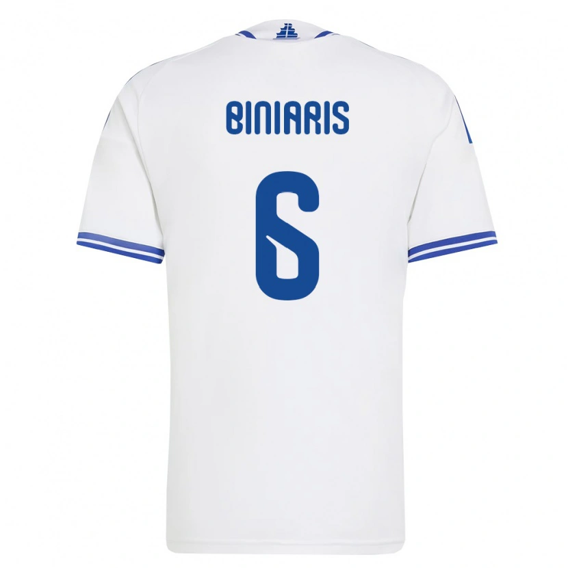 Danxen Hombre Camiseta Grecia Panagiotis Biniaris #6 Blanco Azul 1ª Equipación 26-28 La Camisa México