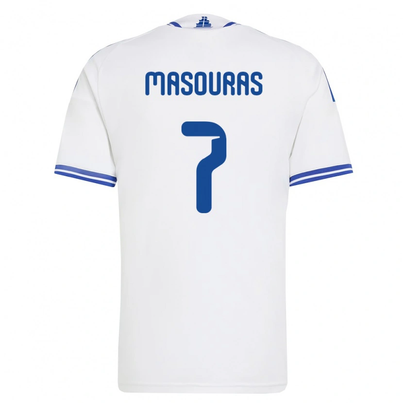 Danxen Hombre Camiseta Grecia Georgios Masouras #7 Blanco Azul 1ª Equipación 26-28 La Camisa México