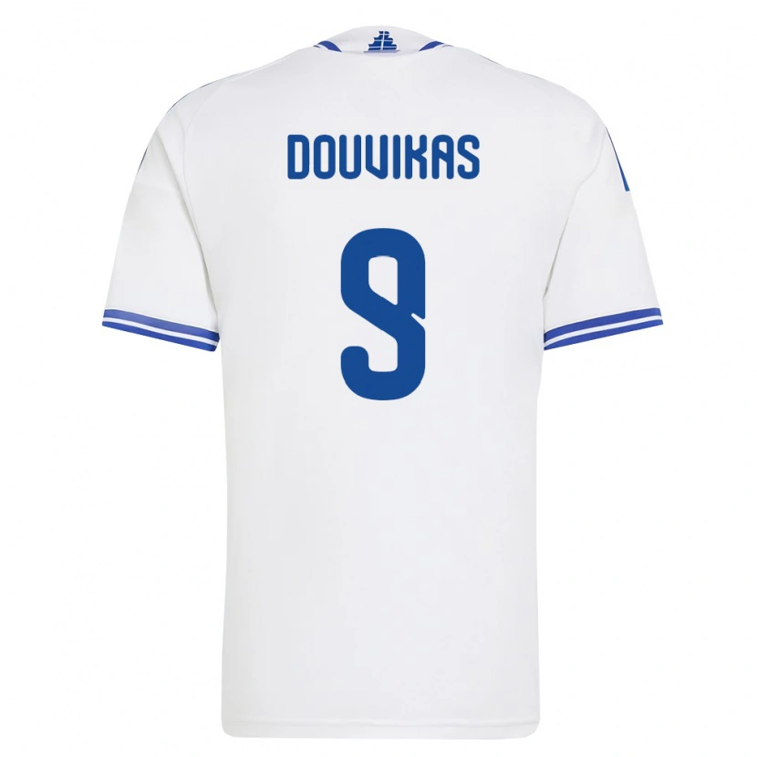 Danxen Hombre Camiseta Grecia Anastasios Douvikas #9 Blanco Azul 1ª Equipación 26-28 La Camisa México
