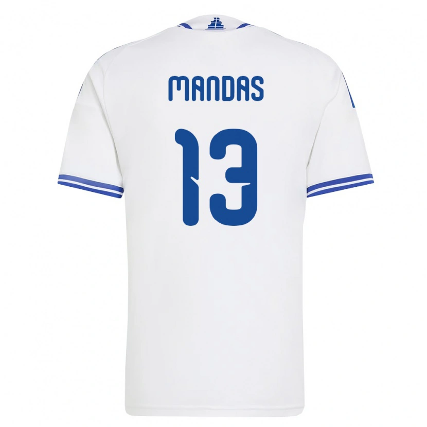 Danxen Hombre Camiseta Grecia Christos Mandas #13 Blanco Azul 1ª Equipación 26-28 La Camisa México