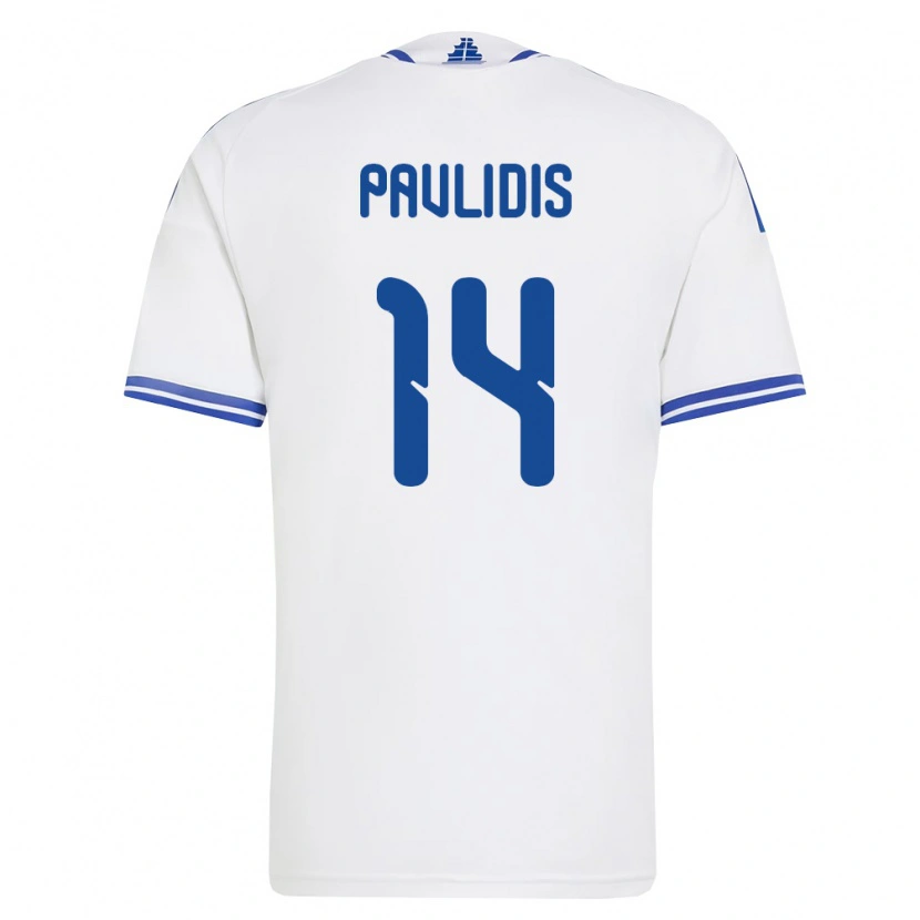 Danxen Hombre Camiseta Grecia Vangelis Pavlidis #14 Blanco Azul 1ª Equipación 26-28 La Camisa México