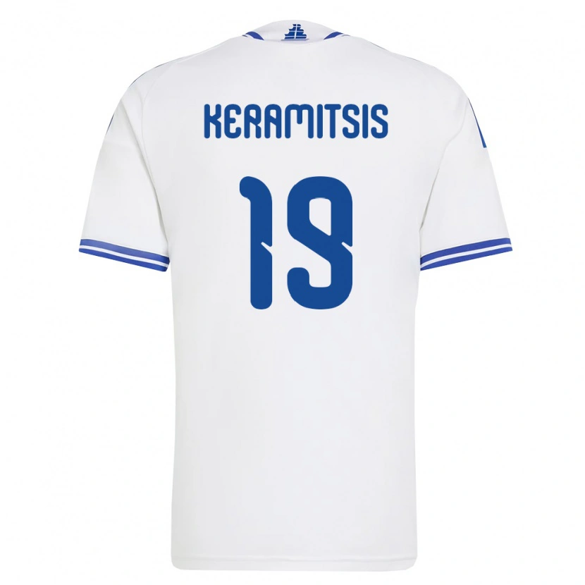 Danxen Hombre Camiseta Grecia Dimitrios Keramitsis #19 Blanco Azul 1ª Equipación 26-28 La Camisa México