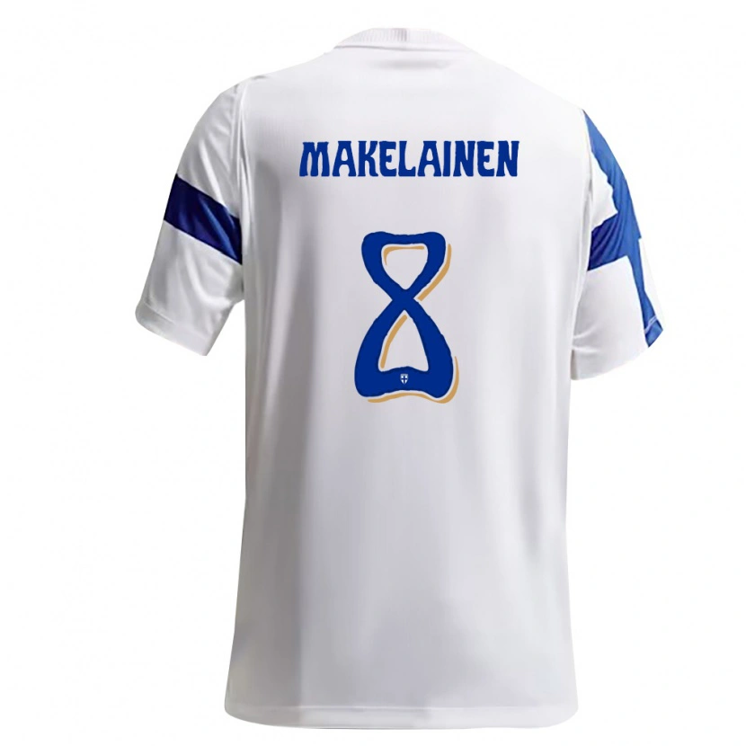 Danxen Hombre Camiseta Finlandia Juuso Mäkeläinen #8 Blanco Azul 1ª Equipación 26-28 La Camisa México