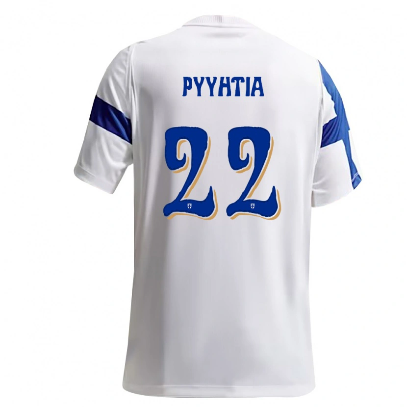Danxen Hombre Camiseta Finlandia Niklas Pyyhtiä #22 Blanco Azul 1ª Equipación 26-28 La Camisa México