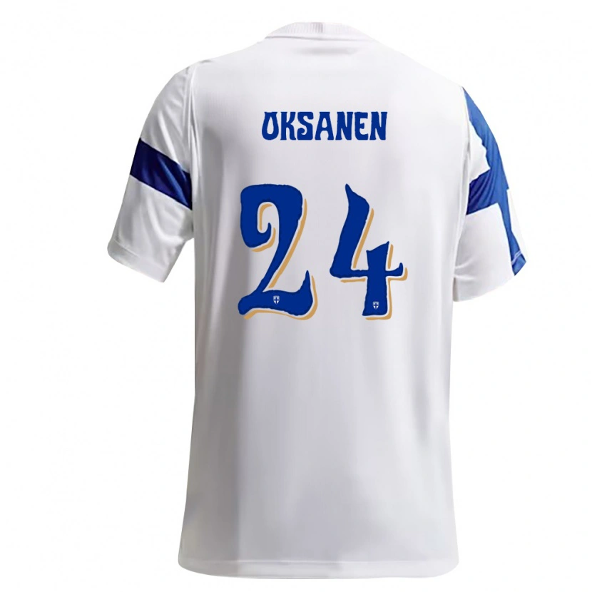 Danxen Hombre Camiseta Finlandia Jaakko Oksanen #24 Blanco Azul 1ª Equipación 26-28 La Camisa México