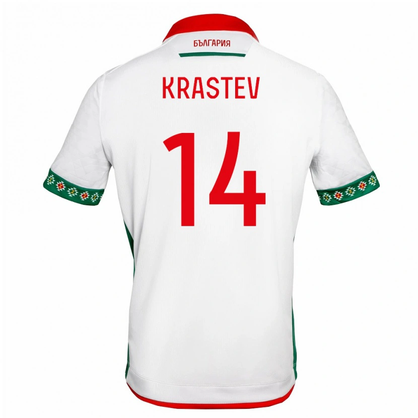 Danxen Hombre Camiseta Bulgaria Filip Krastev #14 Blanco Verde Rojo 1ª Equipación 26-28 La Camisa México