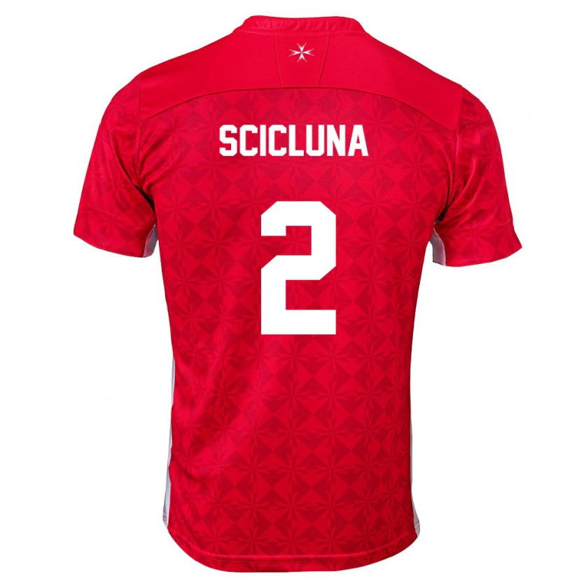 Danxen Hombre Camiseta Malta Julian Scicluna #2 Rojo Blanco 1ª Equipación 26-28 La Camisa México
