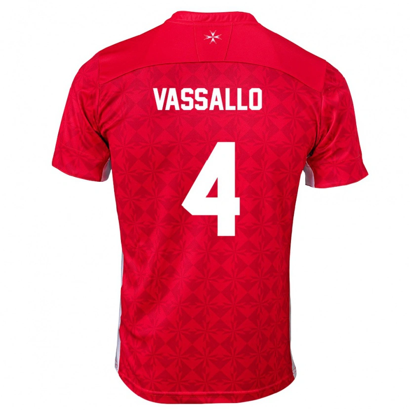 Danxen Hombre Camiseta Malta Jake Vassallo #4 Rojo Blanco 1ª Equipación 26-28 La Camisa México