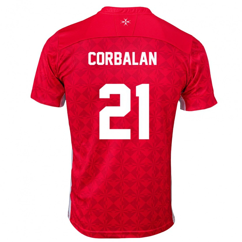 Danxen Hombre Camiseta Malta Juan Corbalan #21 Rojo Blanco 1ª Equipación 26-28 La Camisa México