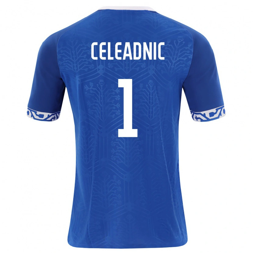 Danxen Hombre Camiseta Moldavia Dumitru Celeadnic #1 Azul Real Blanco 1ª Equipación 26-28 La Camisa México