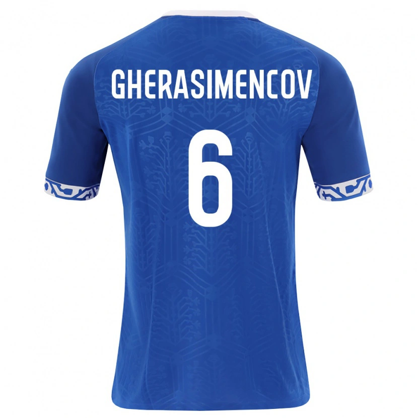 Danxen Hombre Camiseta Moldavia Mihail Gherasimencov #6 Azul Real Blanco 1ª Equipación 26-28 La Camisa México
